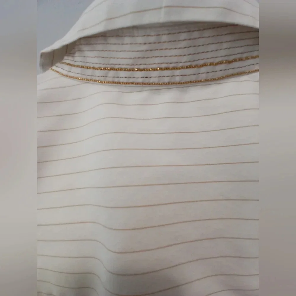 Lafayette 148 womens Small white pinstripe long sleeve button down shirt office - Picture 5 of 9